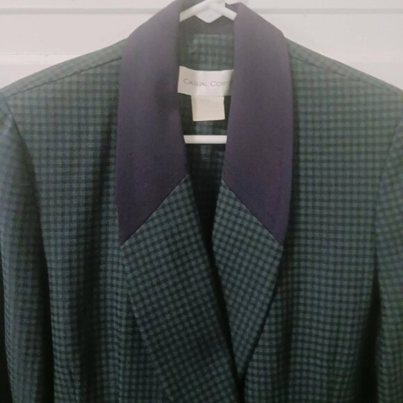Casual Corner Womans Blazer Checkered Blue & Green Suit Jacket Size 10/12 - Picture 2 of 7